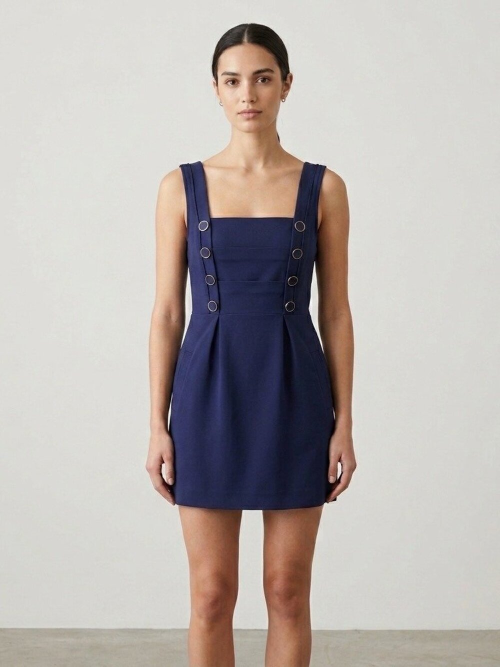 Moulinette Soeurs Mini Dress Button Front Navy Blue 8 Preppy Nautical Minimalist